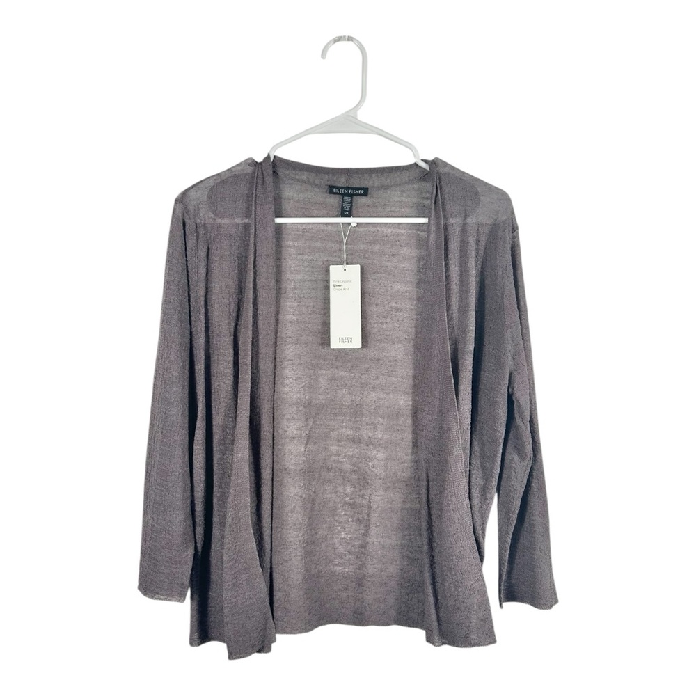 NWT Eileen Fisher Gray Luna Short Linen Open Front Cardigan Size Small